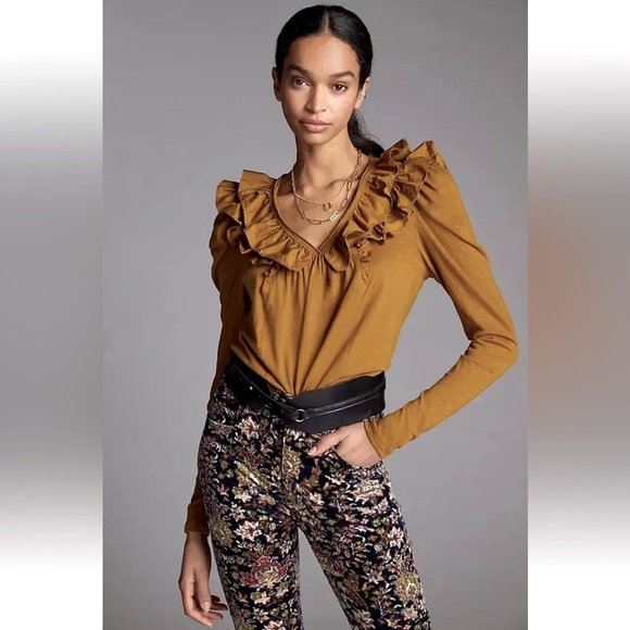 Anthropologie Tops - Anthropologie Ruffled V-Neck Top size S.